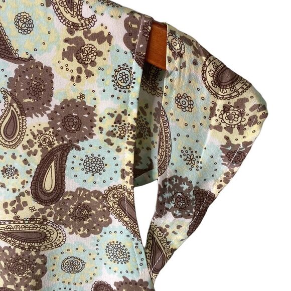 Anthropologie Isabella Bird 100% Silk Paisley Print Short Cutout Sleeve Dress - Picture 8 of 16